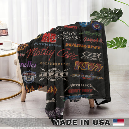 Classic Rock Legends Sherpa Blanket – Vintage Band Logo Fleece Throw Blanket for Rock Music Fans