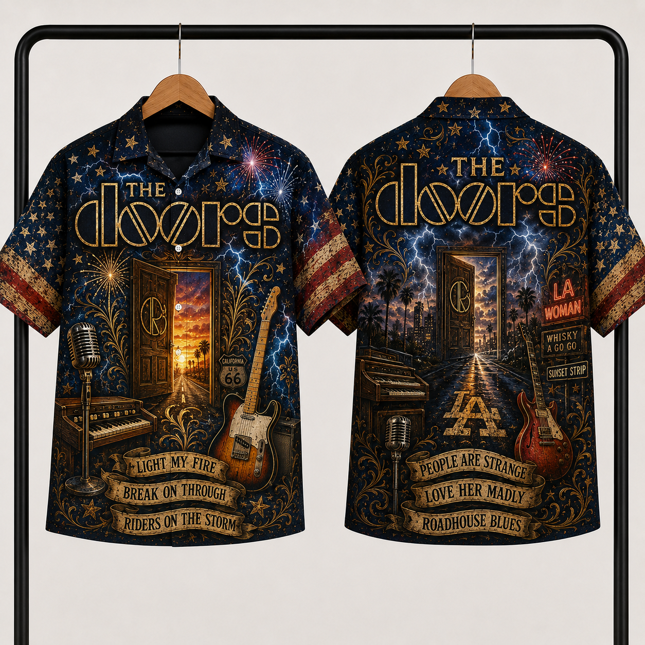 The Doors Hawaiian Shirt - Unisex Vintage Symbolic Door Light My Fire Button Up
