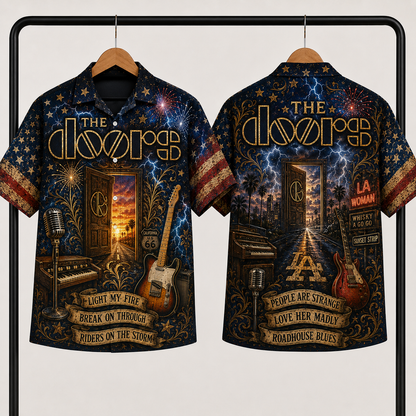 The Doors Hawaiian Shirt - Unisex Vintage Symbolic Door Light My Fire Button Up