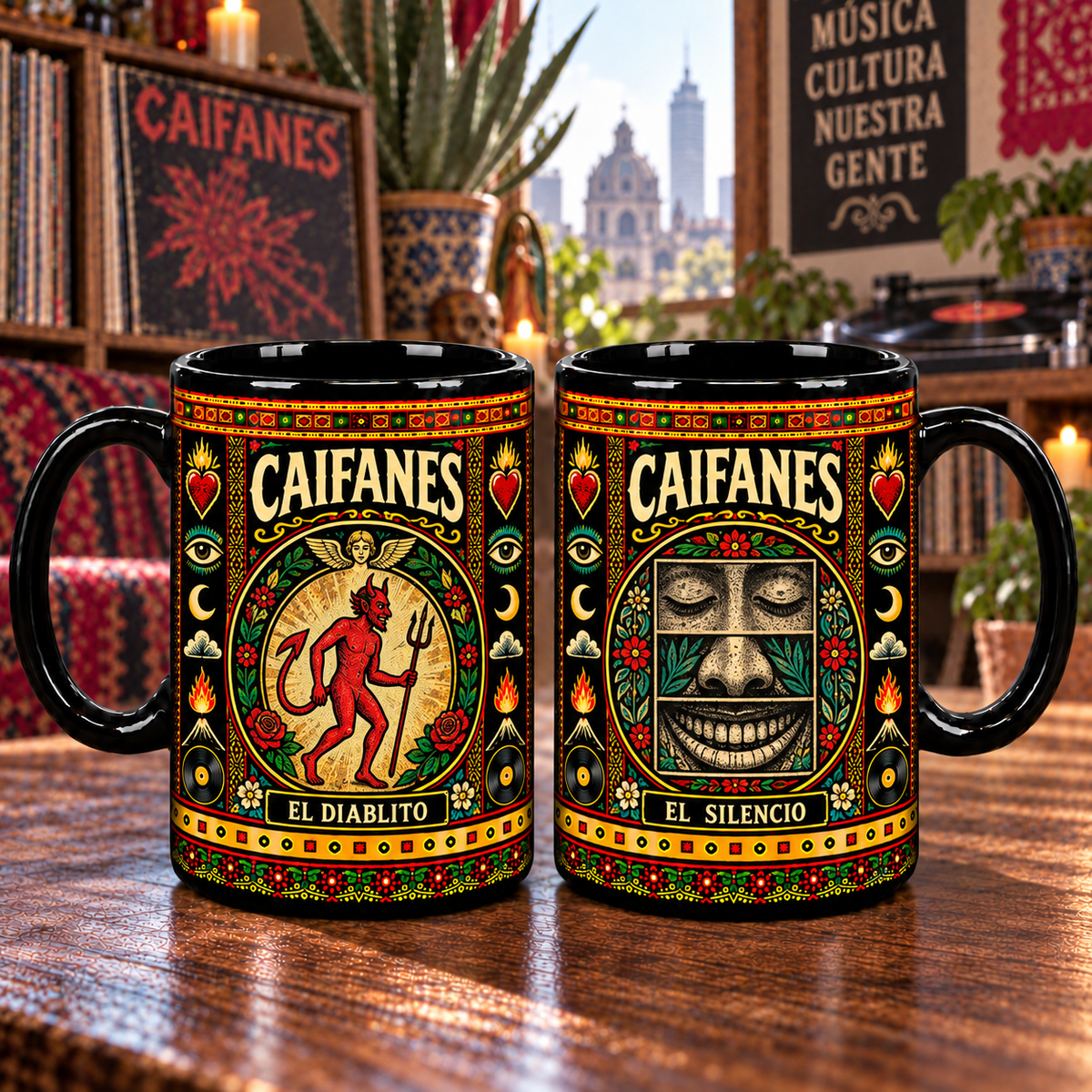 Caifanes Mug, El Diablito Ceramic Coffee Mug, Mexican Rock en Español Folk Art Music Gift
