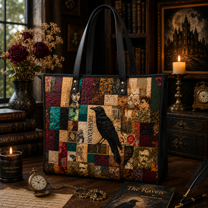 Edgar Allan Poe Raven Tote Bag, Hand Bag and Wallet Set – Nevermore Literary Shoulder Handbag, Dark Academia Book Lover Gift