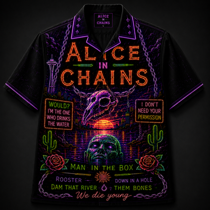 Alice In Chains Hawaiian Shirt - Unisex Neon Light Jar Of Flies Button Up