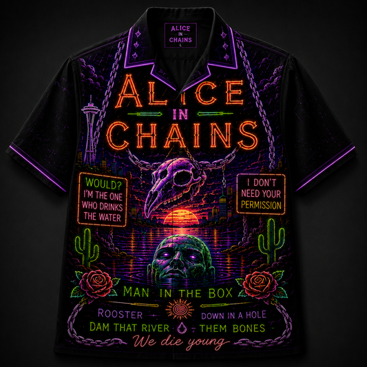 Alice In Chains Hawaiian Shirt - Unisex Neon Light Jar Of Flies Button Up