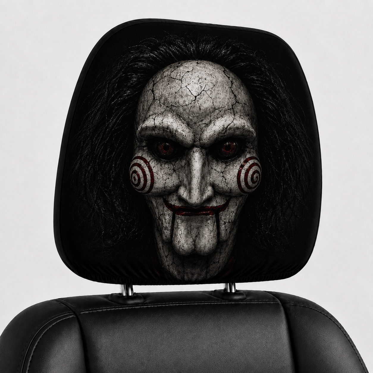 Billy the Puppet SAW Horror Car Headrest Cover – Creepy Halloween Auto Decor