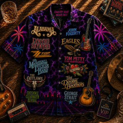 Country Rock Hawaiian Shirt - Unisex Southern Rock Band Neon Light Shirt