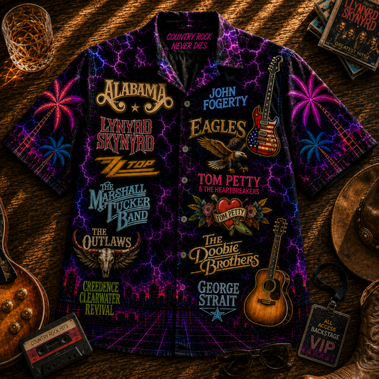 Country Rock Hawaiian Shirt - Unisex Southern Rock Band Neon Light Shirt