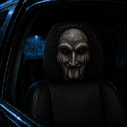 Billy the Puppet SAW Horror Car Headrest Cover – Creepy Halloween Auto Decor
