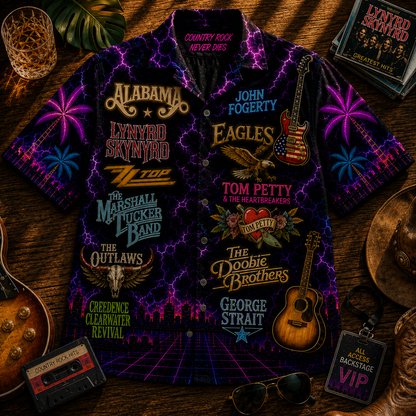 Country Rock Hawaiian Shirt - Unisex Southern Rock Band Neon Light Shirt