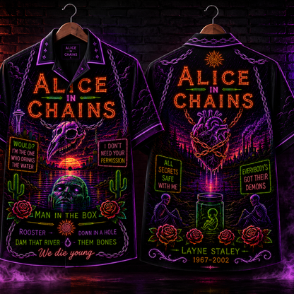 Alice In Chains Hawaiian Shirt - Unisex Neon Light Jar Of Flies Button Up