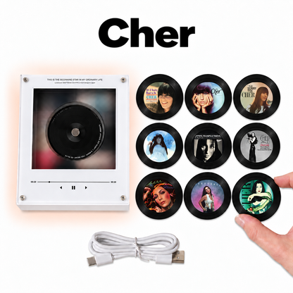 Cher MagTune Magnetic Music Player, Goddess of Pop Gift, Mini Vinyl Album Magnets, Cher Fan Gift