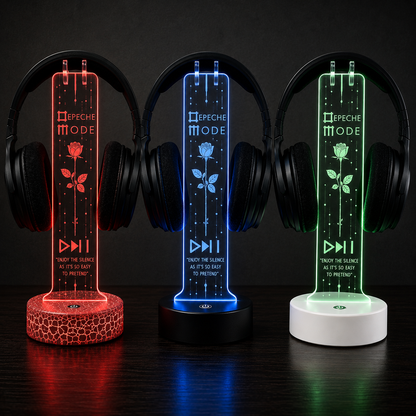 Depeche Mode LED Acrylic Headphone Stand – RGB Desk Headset Holder, Music Fan Gift, Gamer Headphone Display With Remote Control