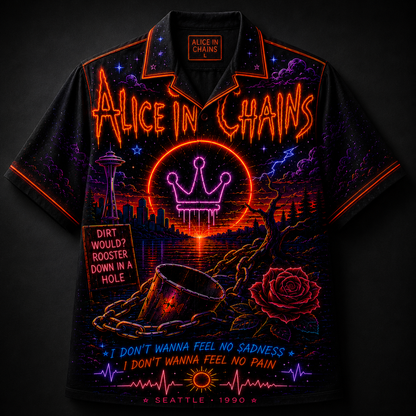 Alice In Chains Hawaiian Shirt - Unisex Neon Light Dripping Crown Button Up