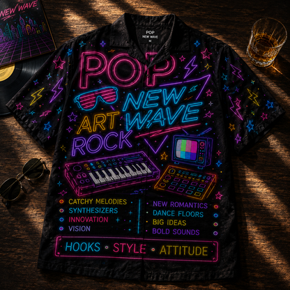 Pop New Wave Art Rock Hawaiian Shirt - Unisex Neon Light Synthesizer Button Up