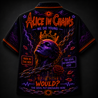 Alice In Chains Hawaiian Shirt - Unisex Neon Light Dripping Crown Button Up