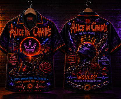 Alice In Chains Hawaiian Shirt - Unisex Neon Light Dripping Crown Button Up