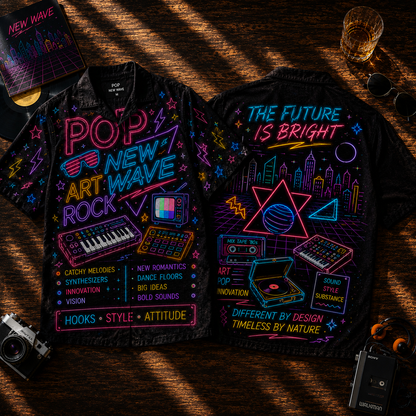 Pop New Wave Art Rock Hawaiian Shirt - Unisex Neon Light Synthesizer Button Up