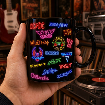 Classic Rock Band Logos Neon Sign Mug – Glowing Hard Rock Ceramic Coffee Cup