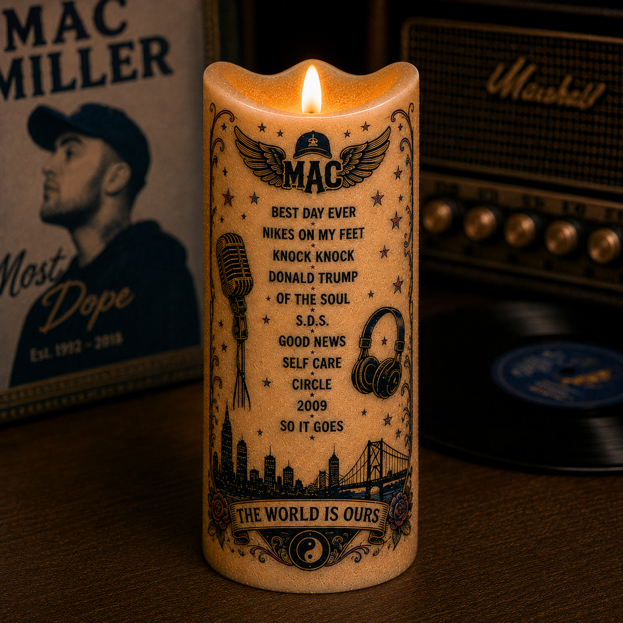 Mac Miller Most Dope LED Candle, The World Is Ours Flameless Candle, Hip Hop Rap Music Memorial Gift for Mac Miller Fans