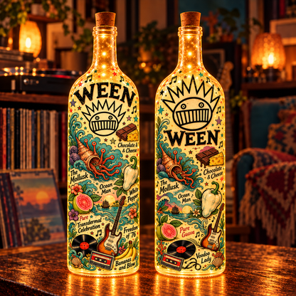 Ween Lighted Bottle Lamp, Boognish Music Decor, The Mollusk Fan Gift, Alternative Rock LED Bottle Light, Psychedelic Music Room Decor