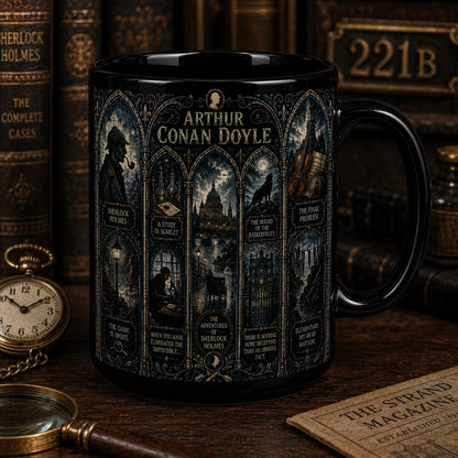 Arthur Conan Doyle Mug – Stained Glass Sherlock Holmes Ceramic Coffee Cup