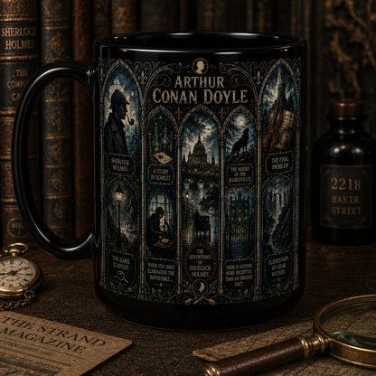 Arthur Conan Doyle Mug – Stained Glass Sherlock Holmes Ceramic Coffee Cup