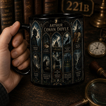 Arthur Conan Doyle Mug – Stained Glass Sherlock Holmes Ceramic Coffee Cup