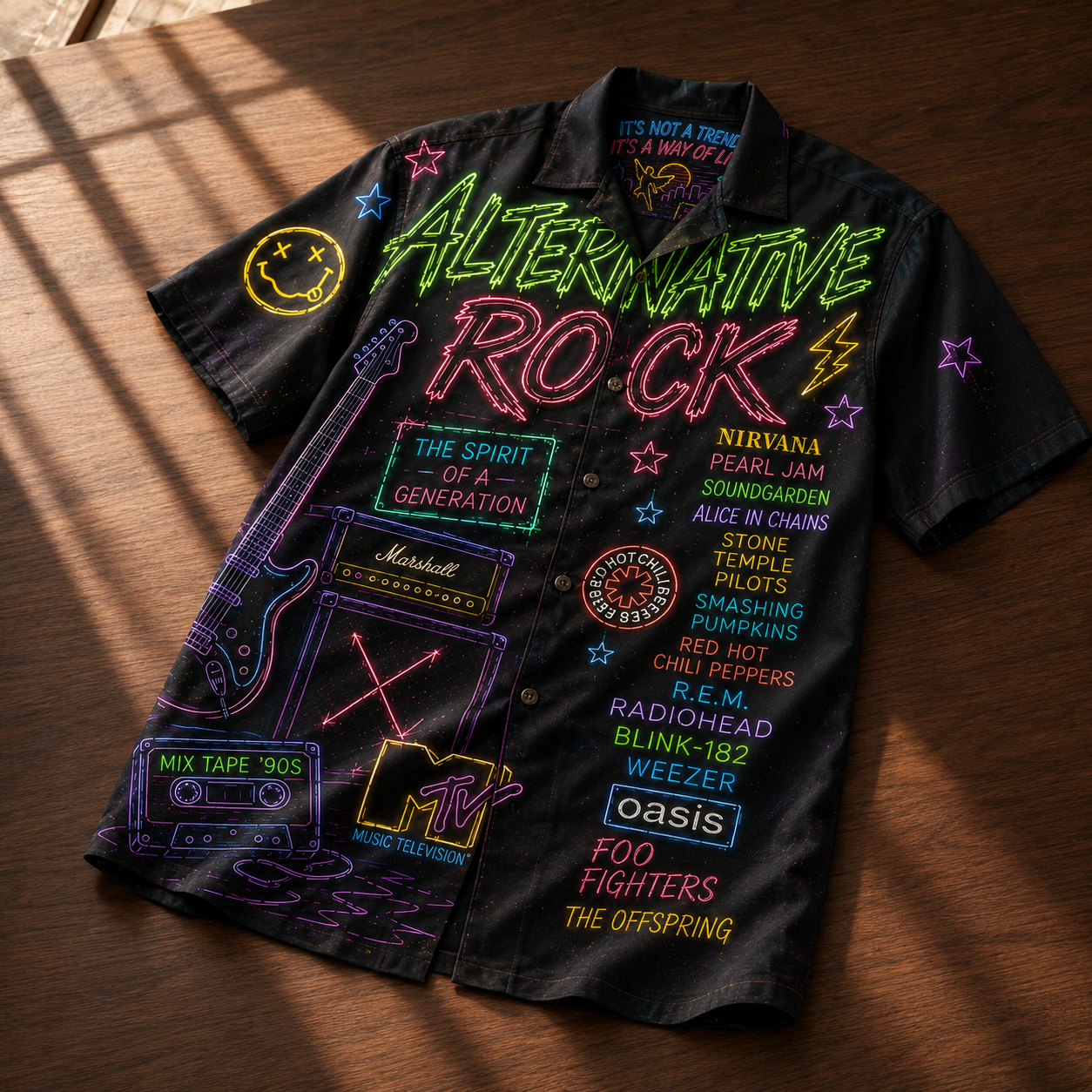 Alternative Rock Hawaiian Shirt - Unisex MTV Generation Mix Tape Button Up