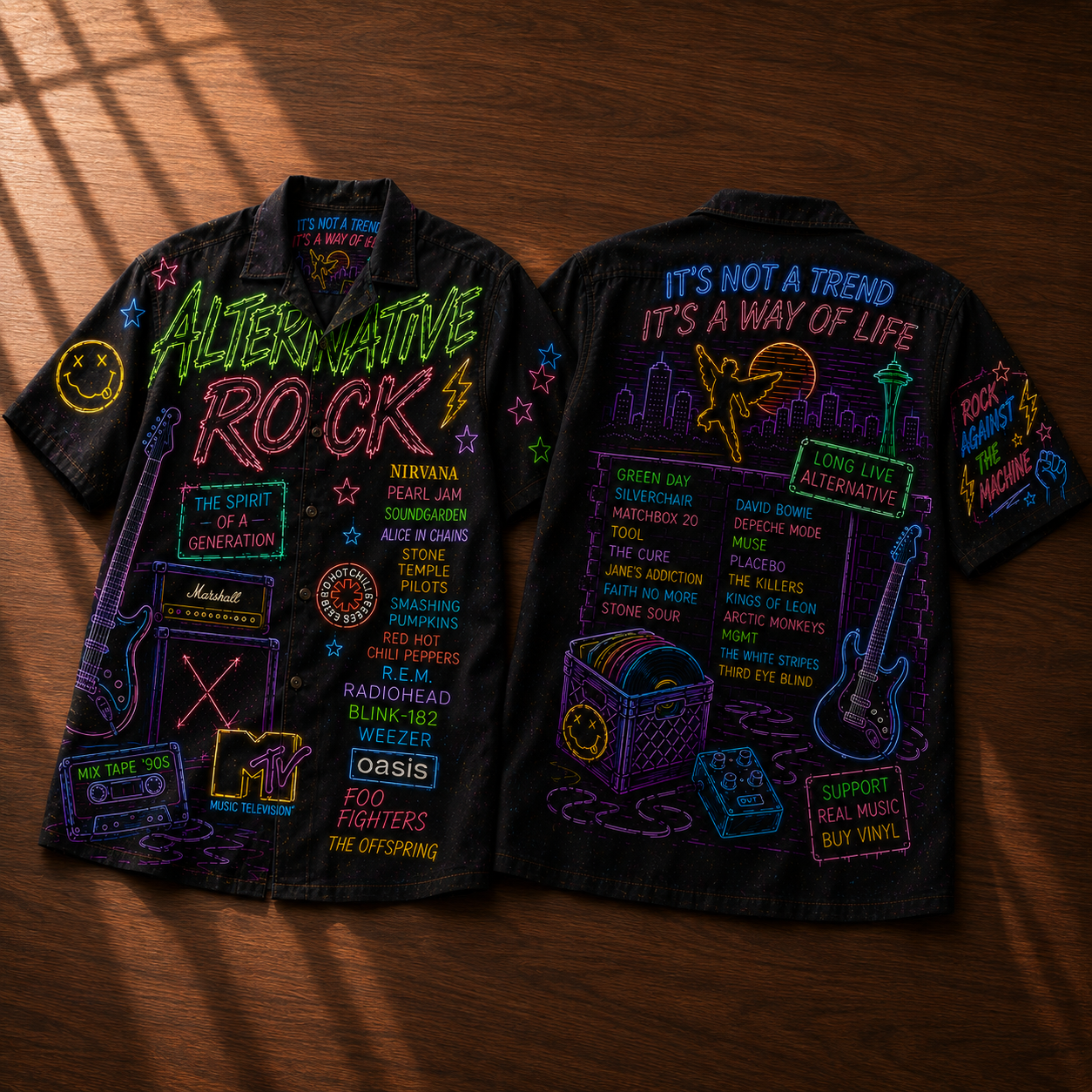 Alternative Rock Hawaiian Shirt - Unisex MTV Generation Mix Tape Button Up
