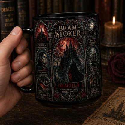 Bram Stoker Dracula Mug – Stained Glass Gothic Horror Vampire Ceramic Coffee Cup