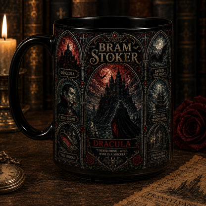 Bram Stoker Dracula Mug – Stained Glass Gothic Horror Vampire Ceramic Coffee Cup