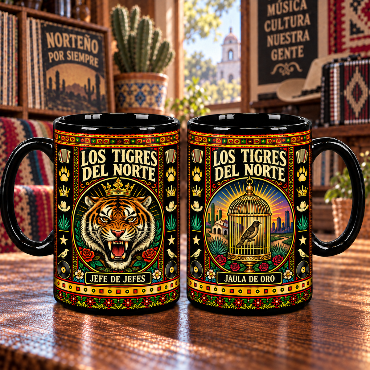 Los Tigres del Norte Mug, Jefe de Jefes Jaula de Oro Ceramic Coffee Mug, Norteño Mexican Music Gift