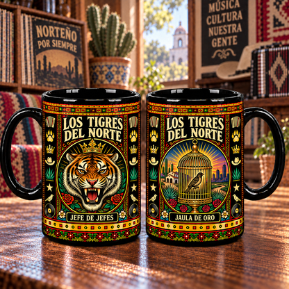 Los Tigres del Norte Mug, Jefe de Jefes Jaula de Oro Ceramic Coffee Mug, Norteño Mexican Music Gift