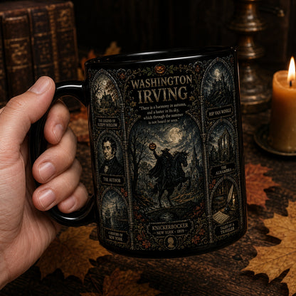 Washington Irving Mug – Stained Glass Sleepy Hollow Headless Horseman Ceramic Coffee Cup