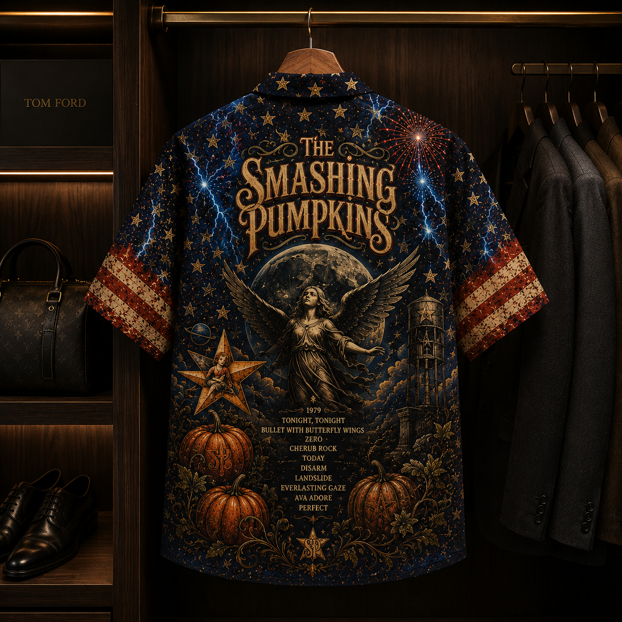 The Smashing Pumpkins Hawaiian Shirt - Unisex Celestial Moon Star Pumpkin Button Up