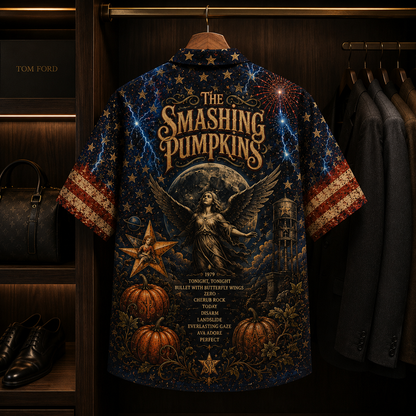The Smashing Pumpkins Hawaiian Shirt - Unisex Celestial Moon Star Pumpkin Button Up