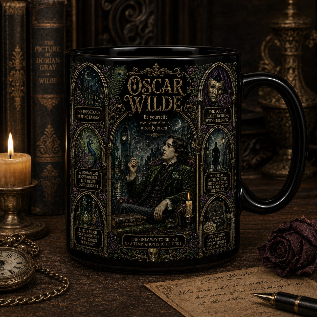 Oscar Wilde Ceramic Mug – Dark Academia Stained Glass Poet Author Fan Gift