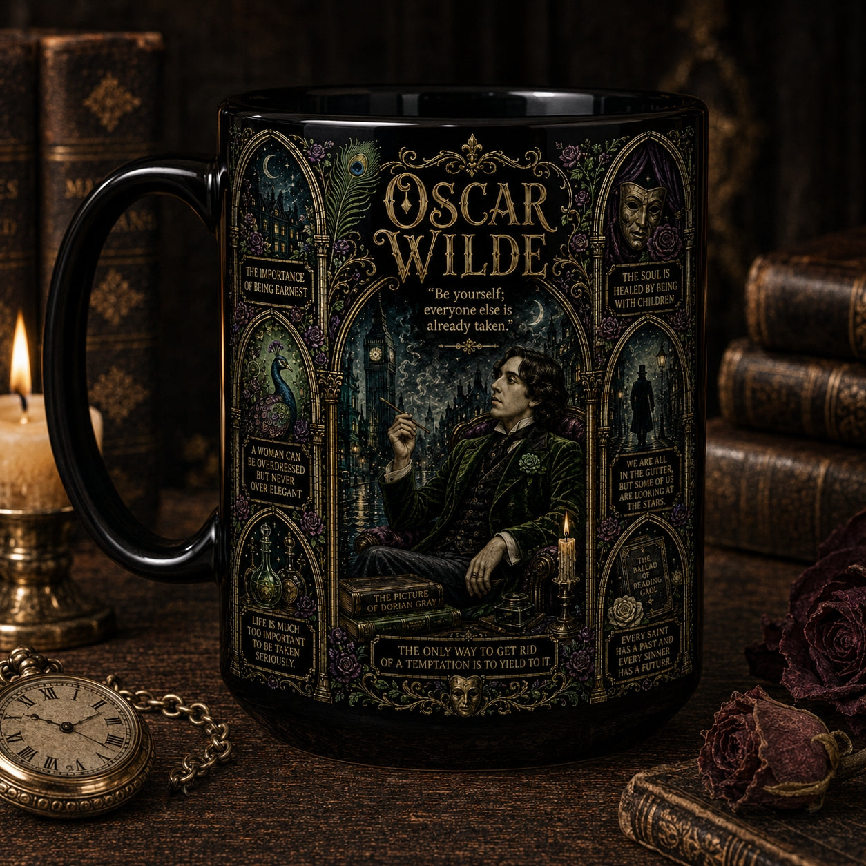 Oscar Wilde Ceramic Mug – Dark Academia Stained Glass Poet Author Fan Gift