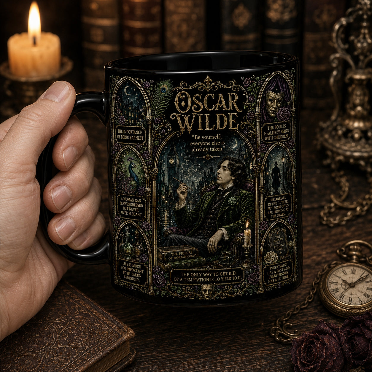 Oscar Wilde Ceramic Mug – Dark Academia Stained Glass Poet Author Fan Gift