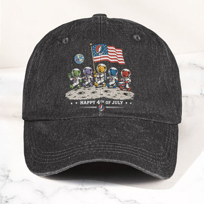 Grateful Dead Happy 4th Of July Dancing Bears Astronaut Patriotic Denim Cap – Retro Vintage Dad Cap Gift For Dad (With Box)