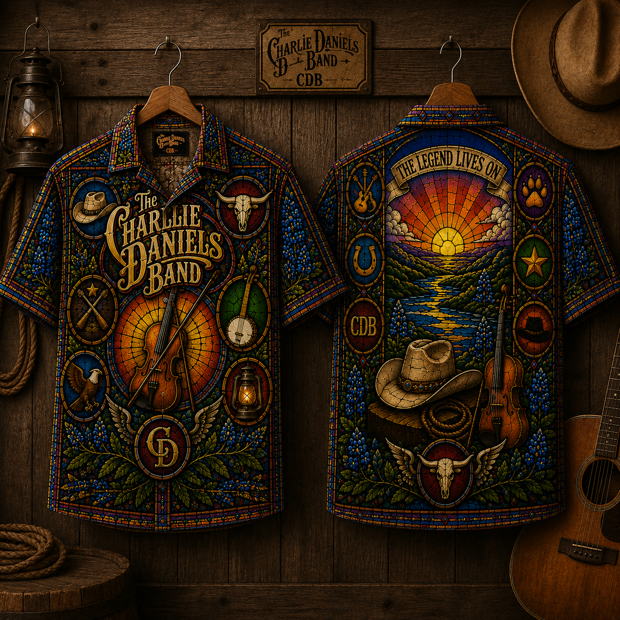The Charlie Daniels Band Hawaiian Shirt - Unisex The Legend Lives On Cowboy Button Up