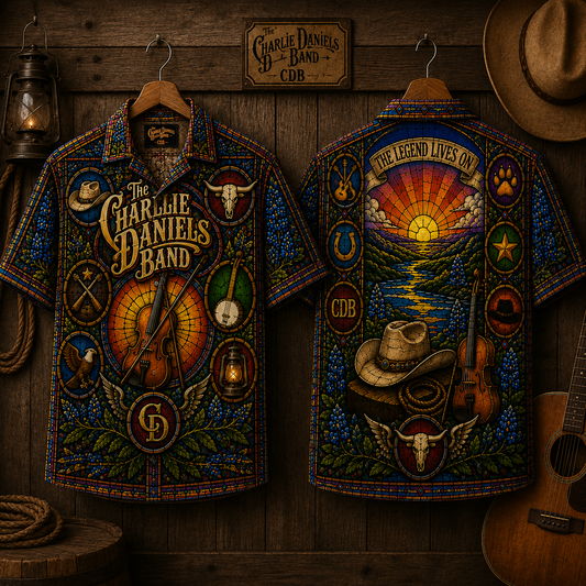 The Charlie Daniels Band Hawaiian Shirt - Unisex The Legend Lives On Cowboy Button Up