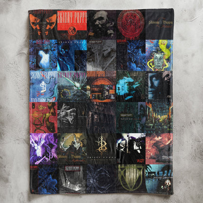 Skinny Puppy Sherpa Blanket – Iconic Album Cover Collage Cozy Throw for Industrial Music Fans