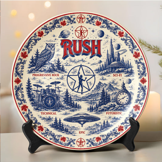 Rush Band Decorative Ceramic Plate with Stand – Sci-Fi & Prog Rock Vintage Art Gift