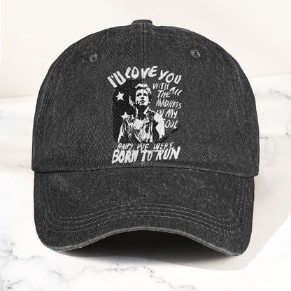 Bruce Springsteen Born to Run Lyrics Denim Cap – Retro Rock Music Fan Cap (With Box)