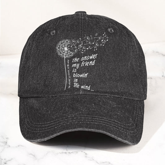 Bob Dylan Blowin In The Wind Dandelion Lyrics Folk Music Merch Denim Cap – Retro Vintage Dad Cap Gift For Dad (With Box)