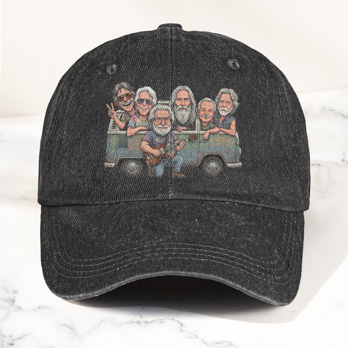 Grateful Dead Band Cartoon VW Bus Graphic Music Merch Denim Cap – Retro Vintage Dad Cap Gift For Dad (With Box)