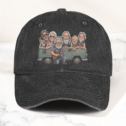 Grateful Dead Band Cartoon VW Bus Graphic Music Merch Denim Cap – Retro Vintage Dad Cap Gift For Dad (With Box)