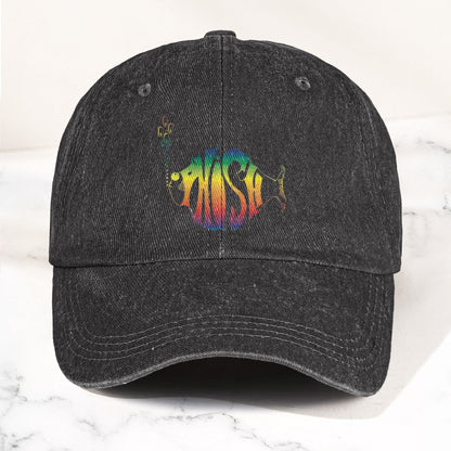 Phish Rainbow Fish Logo Denim Cap – Retro Music Phish Cap Gift For Dad (With Box)