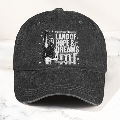 Bruce Springsteen Land of Hope & Dreams American Tour Denim Cap – Retro Rock Music Fan Cap (With Box)