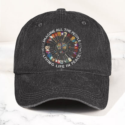 Imagine All The People Living Life In Peace Denim Cap – Retro Music John Lenon Cap Gift For Dad (With Box)